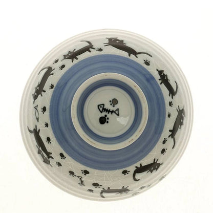 Ceramic Grey Crackle Cats Rice Bowl (Japan)