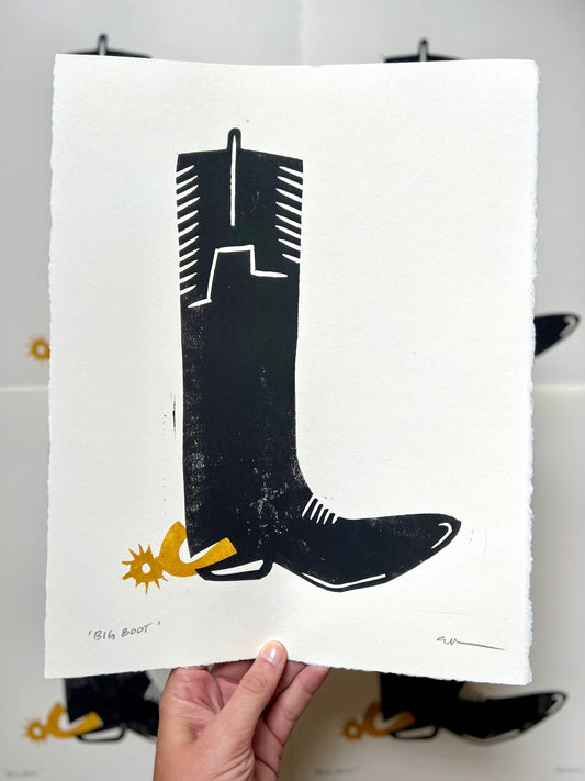Big Boot Linocut Print | Ellen Orchard (TX)