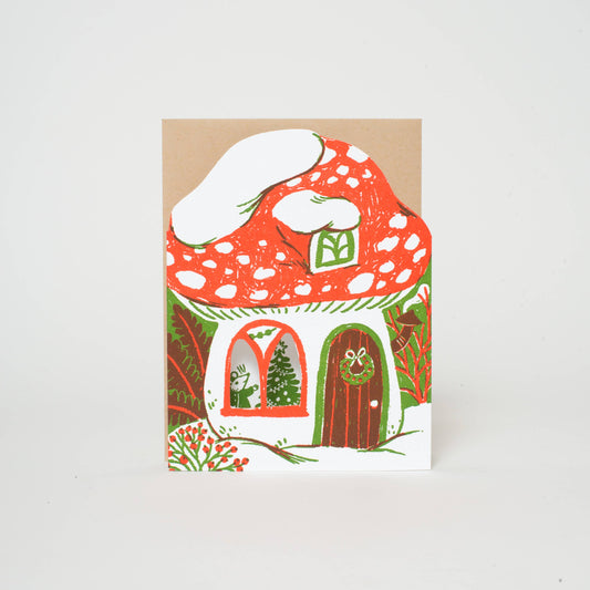Merry Mushroom House Letterpress Holiday Card | Egg Press (OR)