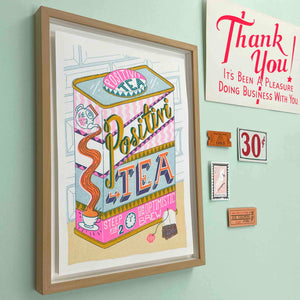 Positivity Tea Caddy A4 Risograph Print | Jacqueline Colley (UK)