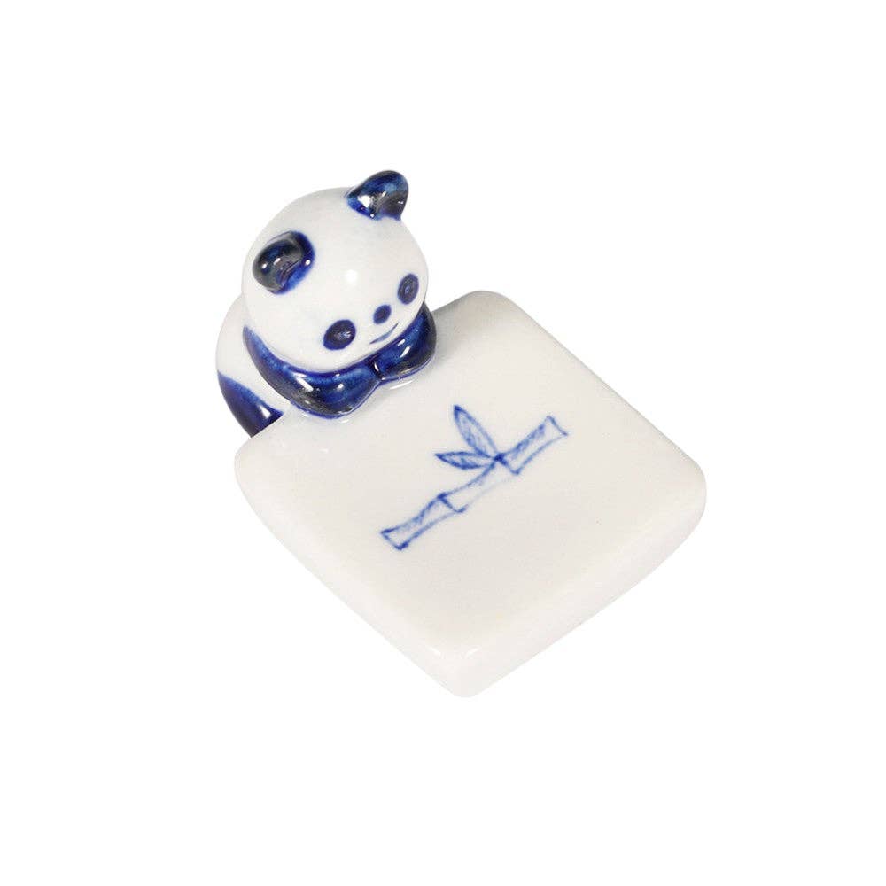 Panda + Bamboo Ceramic Chopsticks Rest | White + Cobalt Blue
