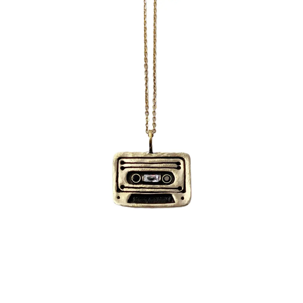 Cassette Necklace Brass/Onyx | Therese Kuempel (IL)