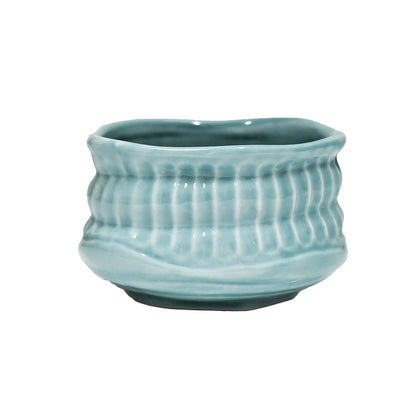 Turquoise Porcelain Mini Matcha Bowl | Ribbed Gloss Glaze | Japan