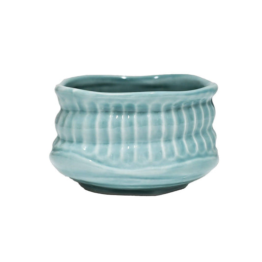 Turquoise Porcelain Mini Matcha Bowl | Ribbed Gloss Glaze | Japan