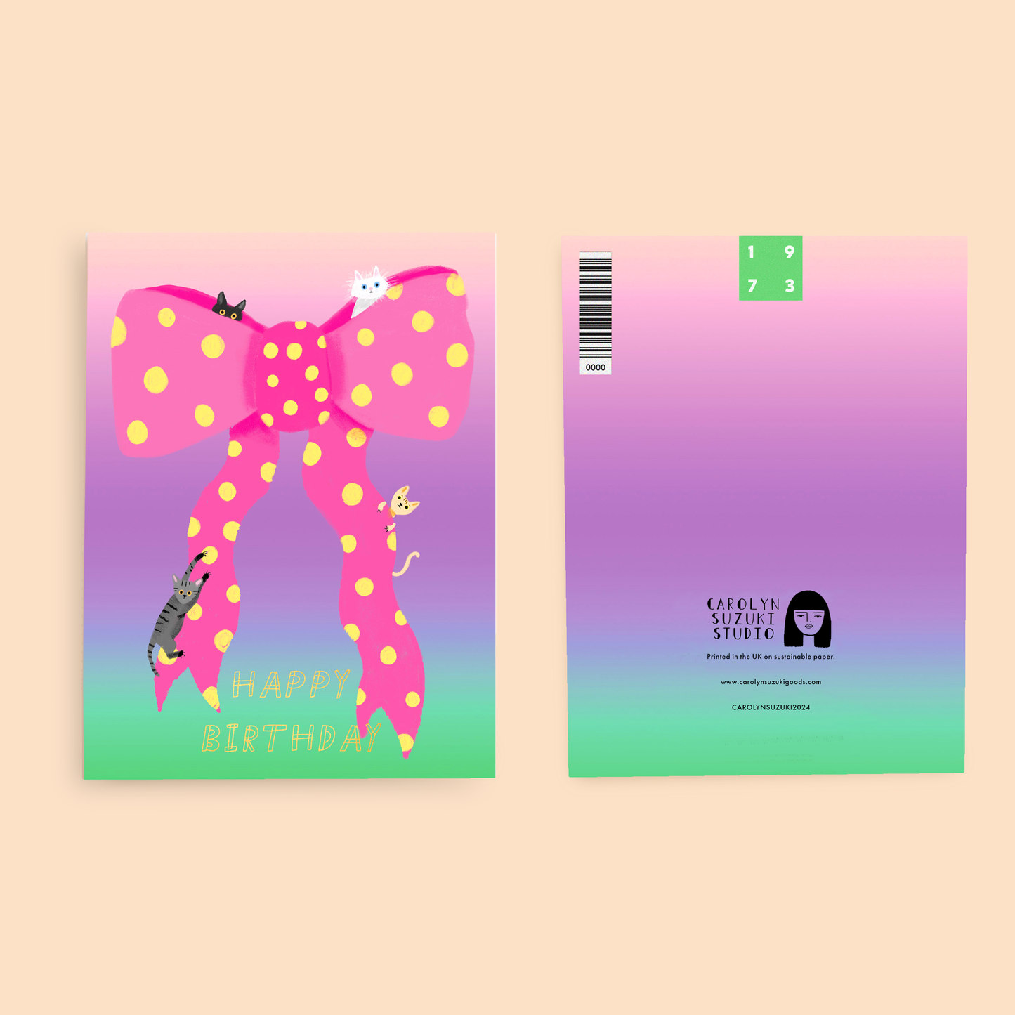 Ribbon and Cats Birthday Card | Carolyn Suzuki (CA)