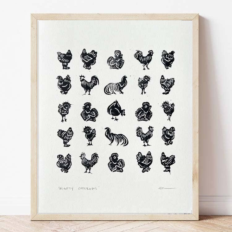 Mighty Chickens Linocut Print | Ellen Orchard (TX)