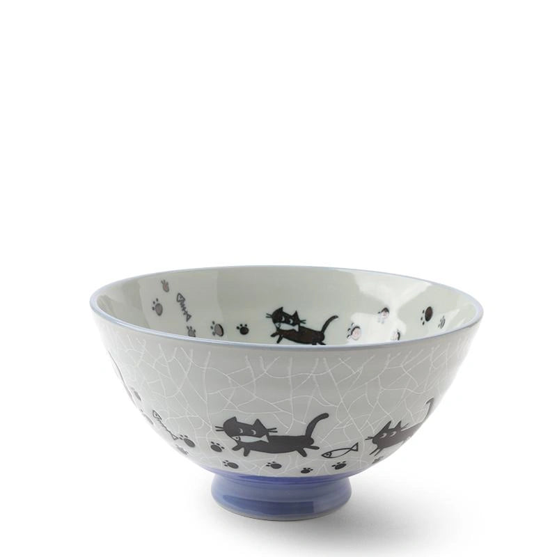 Ceramic Grey Crackle Cats Rice Bowl (Japan)