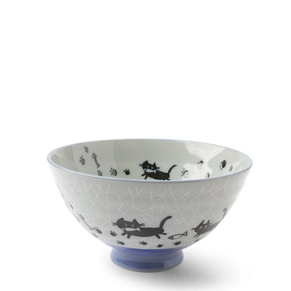 Ceramic Grey Crackle Cats Rice Bowl (Japan)