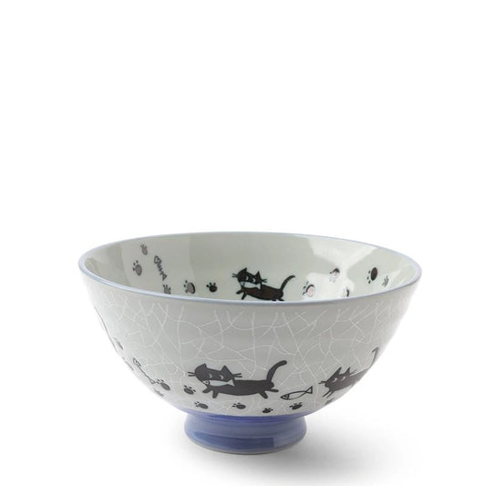 Ceramic Grey Crackle Cats Rice Bowl (Japan)