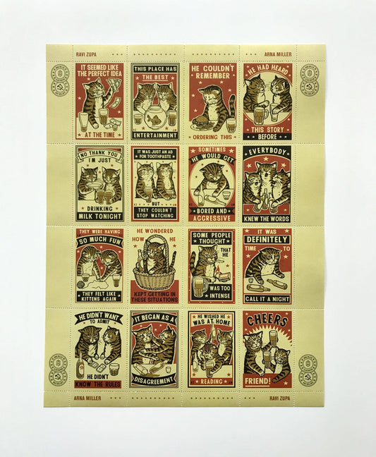 Portland Stamp Company Artist Series | Ravi Zupa & Arna Miller | Drunk Cats