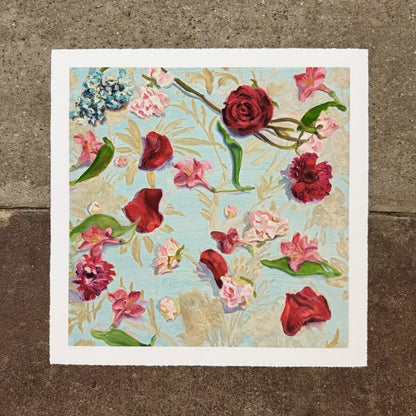 Language of Flowers 15 (Pink, Red and Blue) giclée art print by Esther Chow, photographed in store