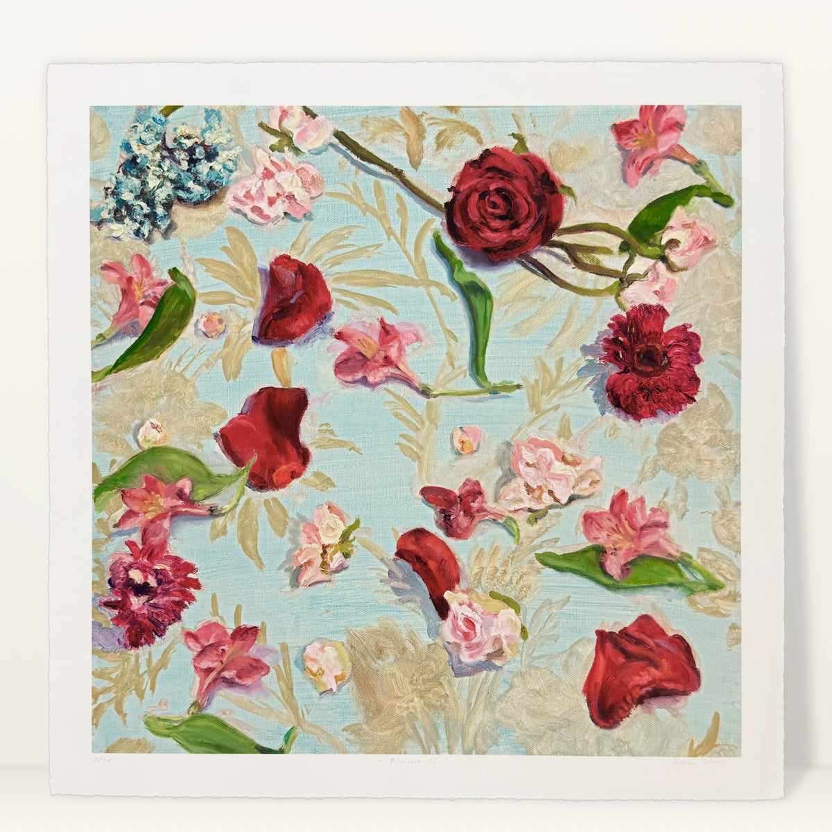 Language of Flowers 15 (Pink, Red and Blue) giclée art print by Esther Chow, studio photo