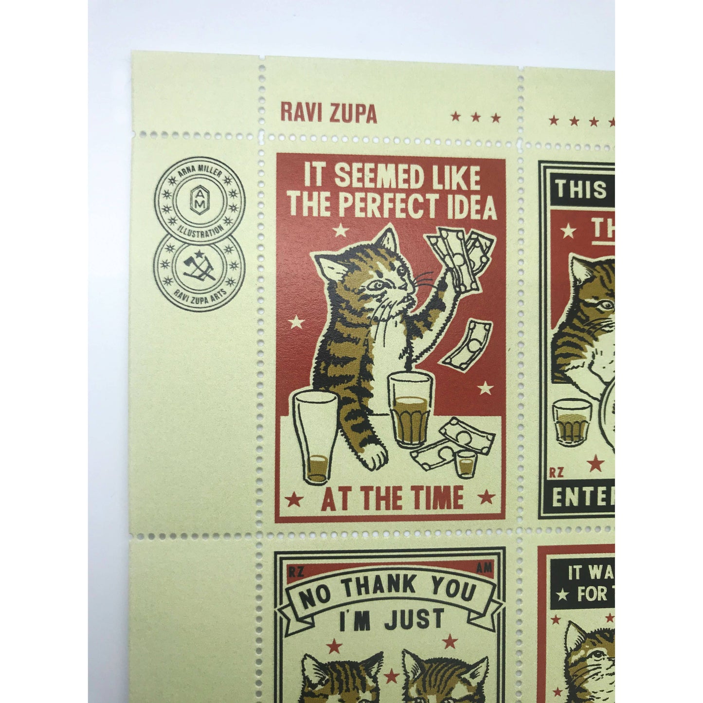 Portland Stamp Company Artist Series | Ravi Zupa & Arna Miller | Drunk Cats