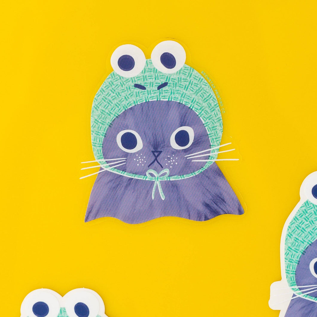 Frog Hat Cat Clear Sticker  | Bromstad Printing Co. (VA)