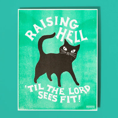 Raising Hell Cat Risograph Print | Bromstad Printing Co. (VA)