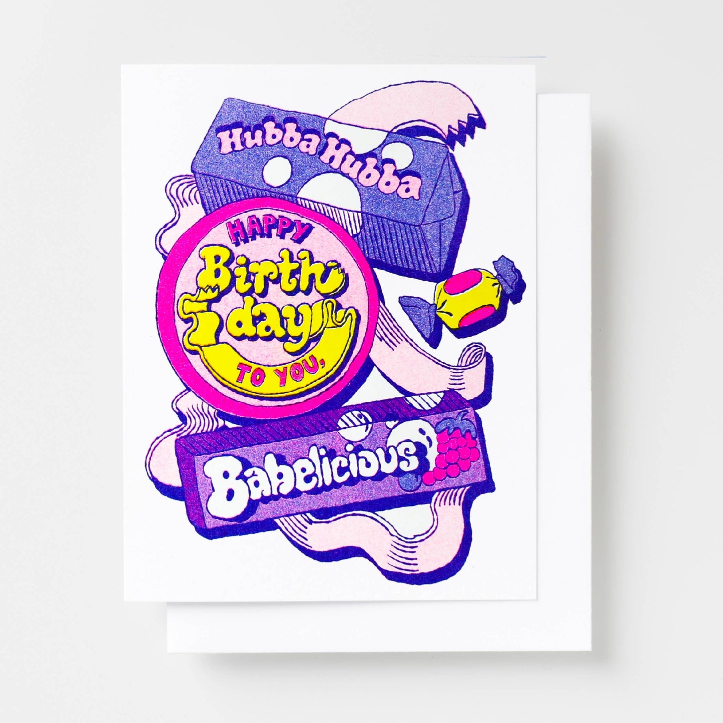 Happy Birthday Hubba Hubba Babelicious Risograph Card | Yellow Owl Workshop (CA)
