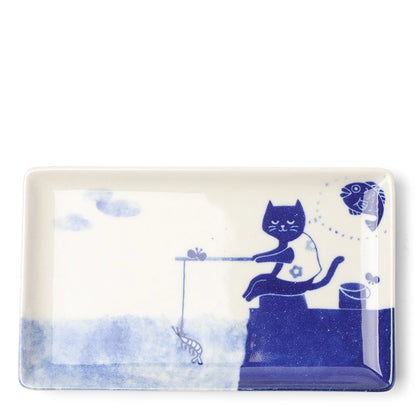 Cat Gone Fishing Ceramic Plate (Japan)