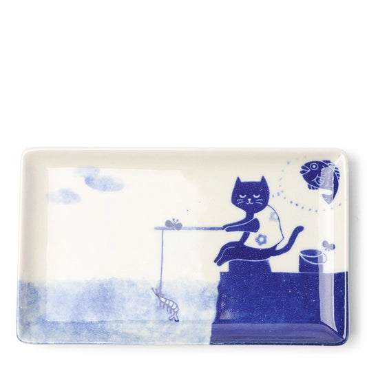 Cat Gone Fishing Ceramic Plate (Japan)