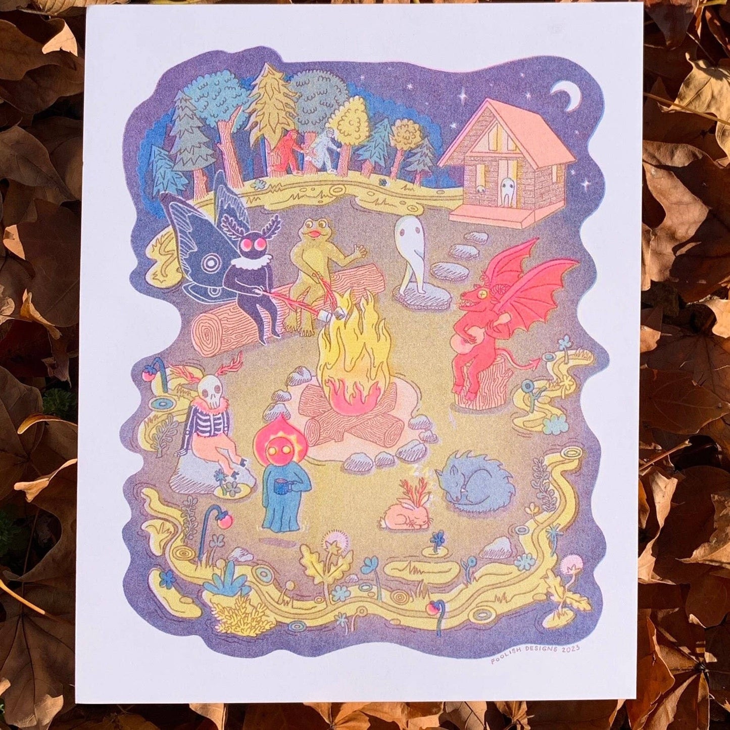 Camp Cryptid Risograph Print | Carrie Garrison (VA)
