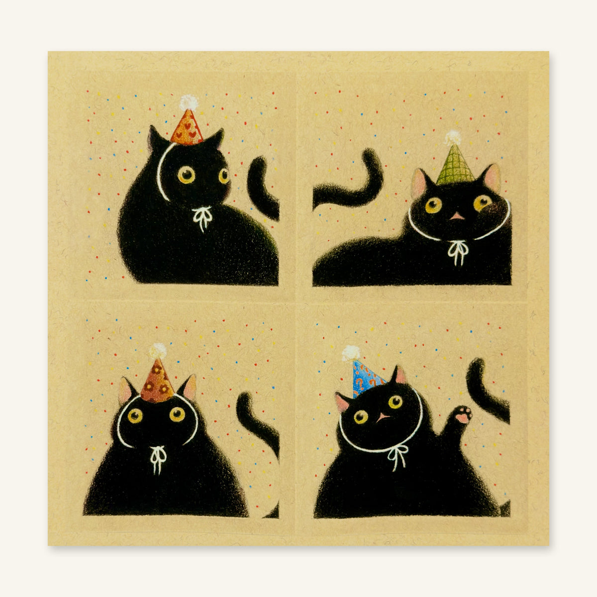 Party Cats in Party Hats art print by Felicia Chiao – full-bleed print, flat view