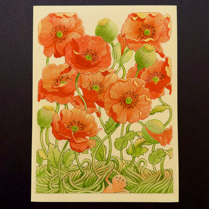 Poppy Season art print by Felicia Chiao – shown on display