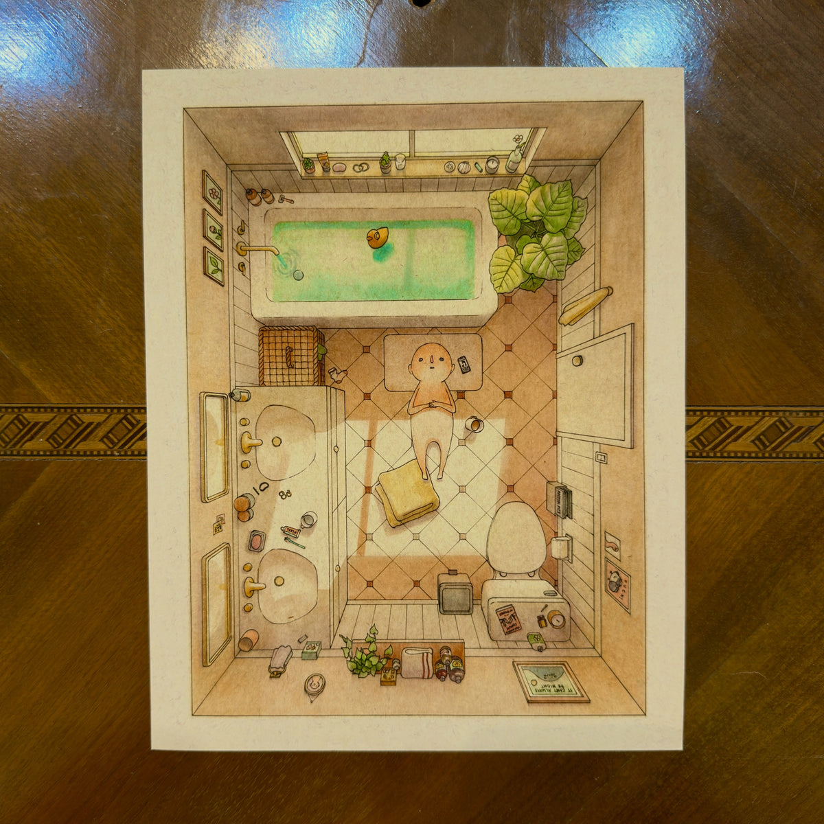 Waiting for the Tub to Fill art print by Felicia Chiao – shown on display