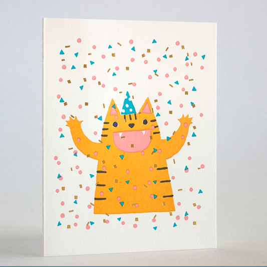 Confetti Cat Party Letterpress Greeting Card | Fugu Fugu (CA)