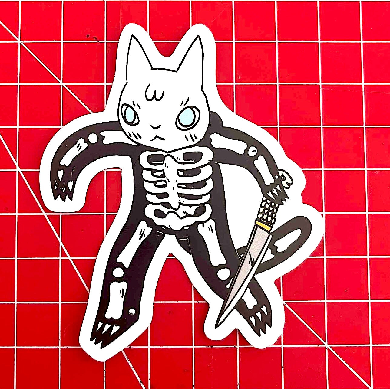 Cat in Skeleton Suit Vinyl Sticker | Deth P. Sun (CA)