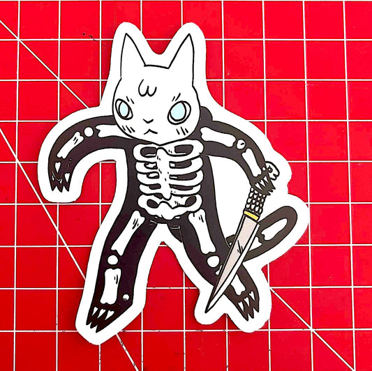 Cat in Skeleton Suit Vinyl Sticker | Deth P. Sun (CA)