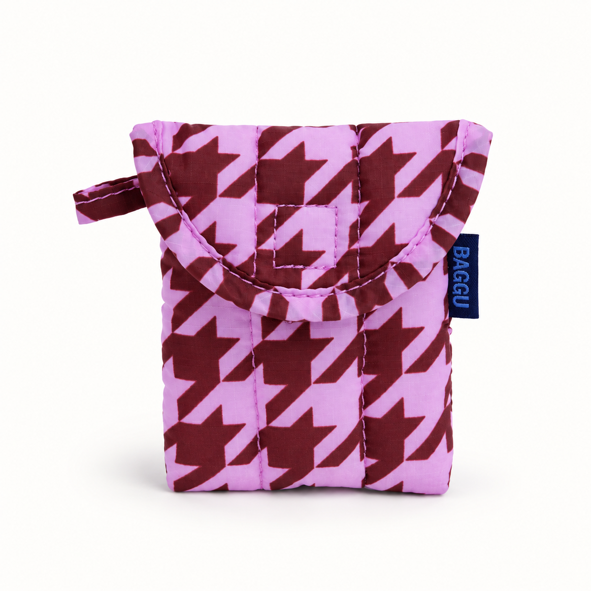 Puffy Earbuds Case | Pink Houndstooth | Baggu (CA)