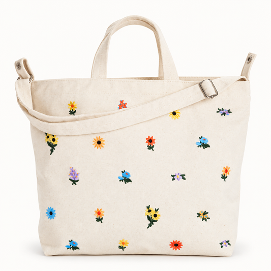 Zip Duck Bag | Horizontal | Embroidered Wildflower | Baggu (CA)