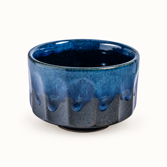 Tetradecagon Matcha Bowl | Blue + Black Glaze (Japan)