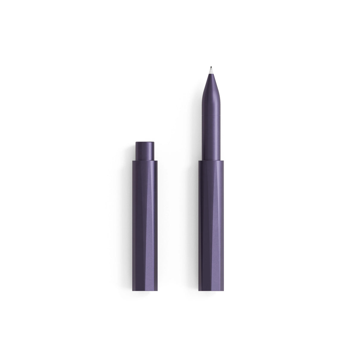 The Wren refillable writing pen in Iris with the cap removed