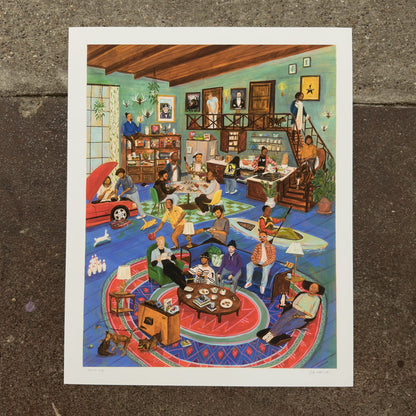 Men at Play art print by Jill Kittock laid on a concrete floor