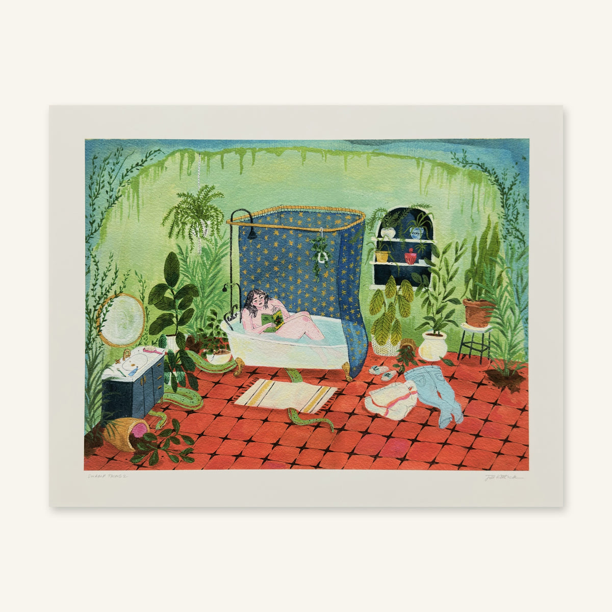 Swamp Thing 2 art print by Jill Kittock lying flat, showing the full print and border