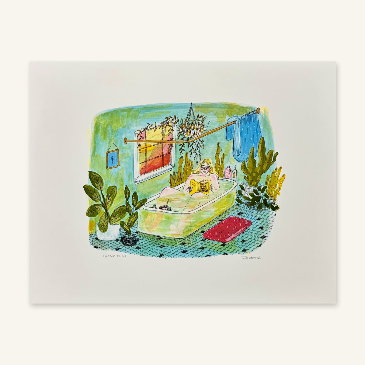 Swamp Thing art print by Jill Kittock, 14 x 11 size, lying flat, showing the full print and border