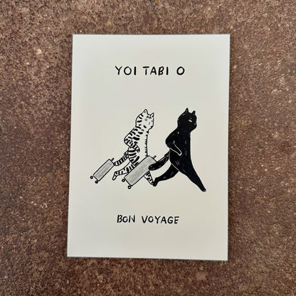 Bon Voyage mini art print by Linnan Ye photographed on a speckled stone surface