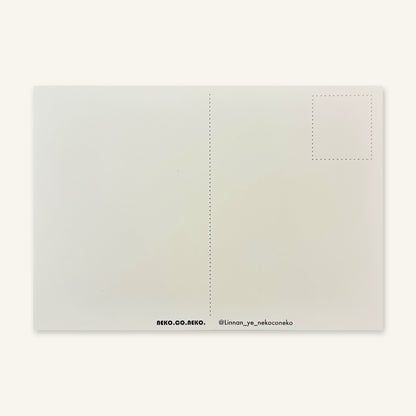 Back of a Linnan Ye mini art print: blank postcard layout with Neko.Co.Neko. credit