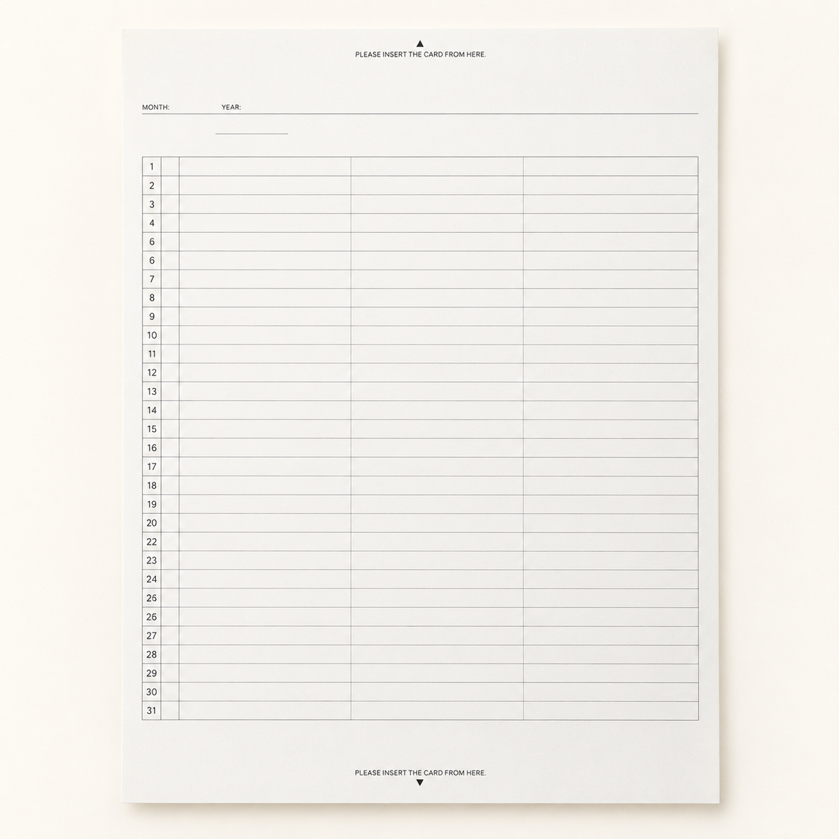 Laconic A5 Fieldpad Gantt Chart refill with 31 numbered day rows and columns for tracking