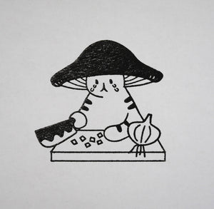 Mushroom Cat chopping onions Stamp | 4Legs (Japan)