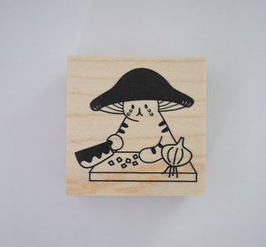 Mushroom Cat chopping onions Stamp | 4Legs (Japan)