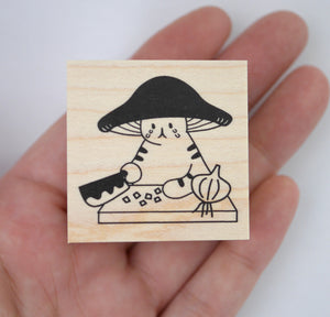 Mushroom Cat chopping onions Stamp | 4Legs (Japan)