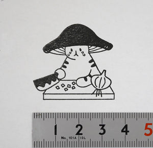 Mushroom Cat chopping onions Stamp | 4Legs (Japan)