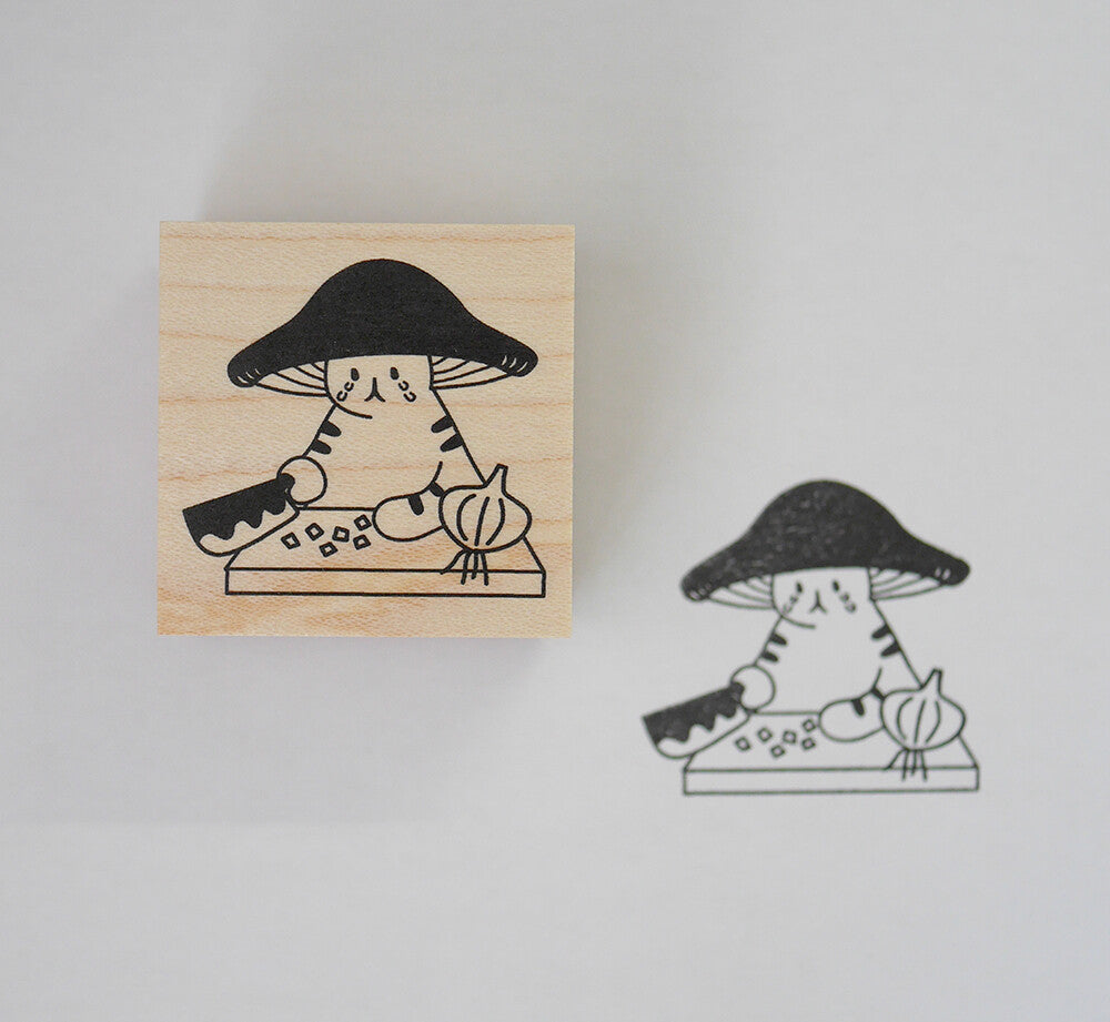 Mushroom Cat chopping onions Stamp | 4Legs (Japan)