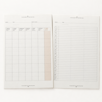 Laconic A5 Fieldpad refill sheets, Monthly calendar and Gantt Chart