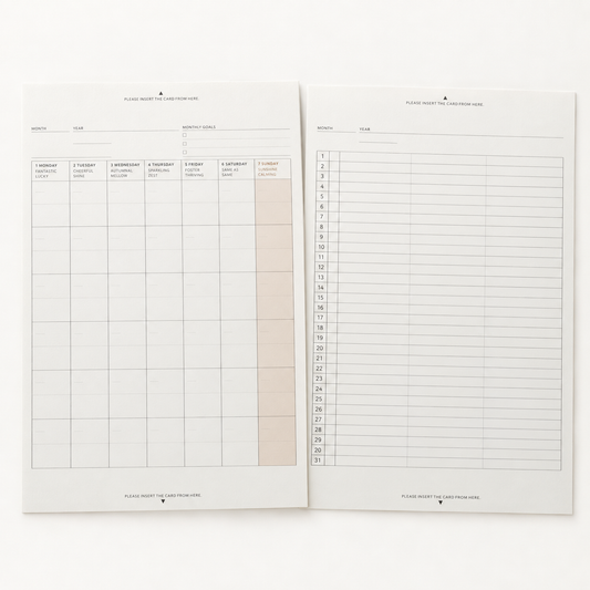 Laconic A5 Fieldpad refill sheets, Monthly calendar and Gantt Chart