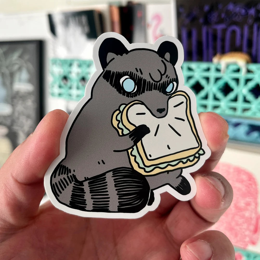 Raccoon Eating Samich Vinyl Sticker | Deth P. Sun (CA)