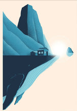Load image into Gallery viewer, Wall art with a whale and house design on a beige background

