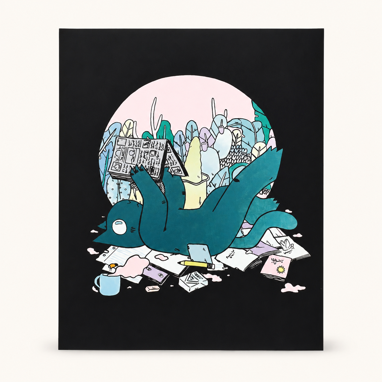 Reading Cat Postcard Print | Deth P. Sun (CA)
