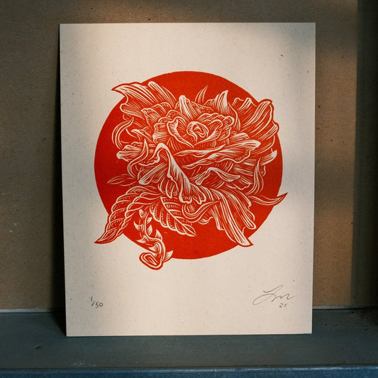 Rose Lino Cut Print | Luke Martin (MD)